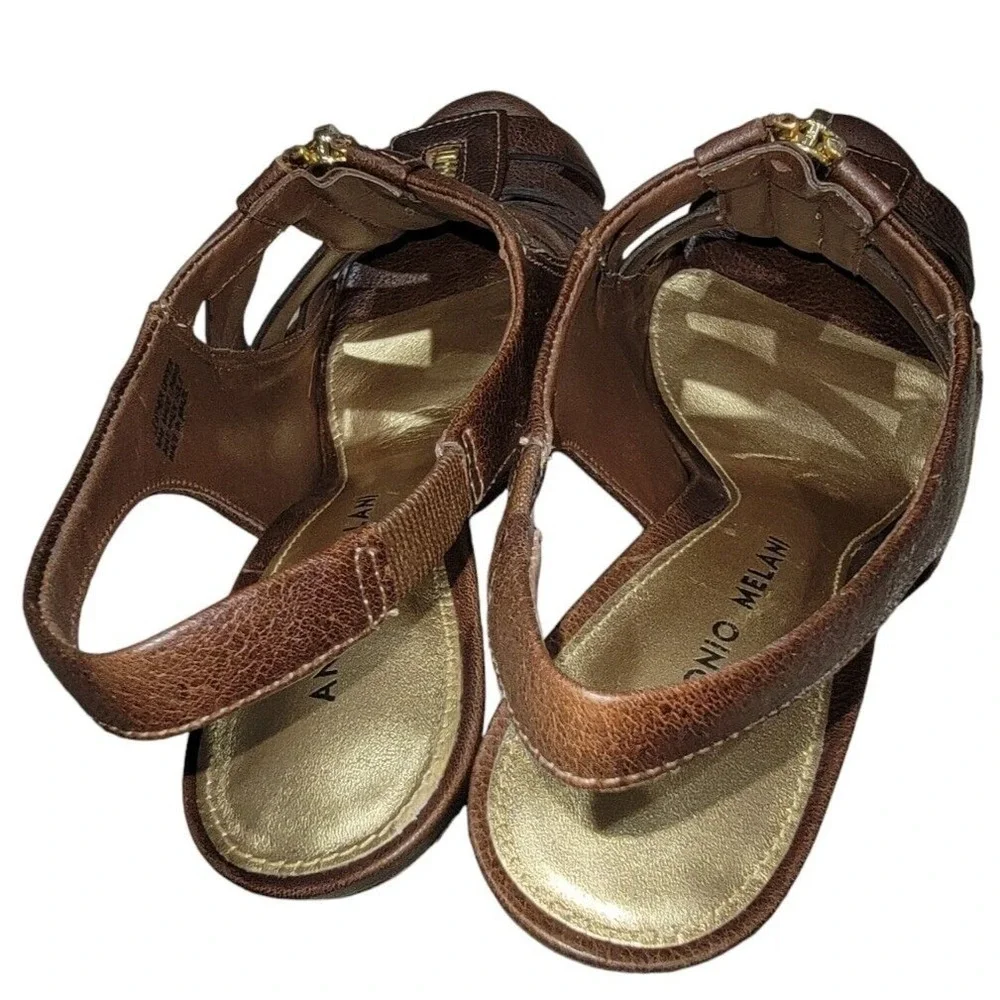 Antonio Melani Cinema Women's Walnut Brown Heeled Leather Sandals Size 7.5 M New